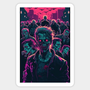 80s Zombie Horde In The Streets Of A Dystopian City Sticker